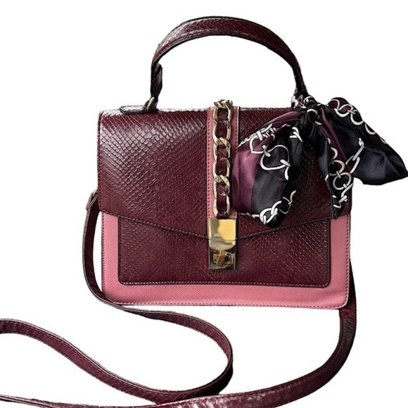 Aldo Burgundy Wine Leather Bag Structured Top Handle / Shoulder Bag / Crossbody - Picture 1 of 16